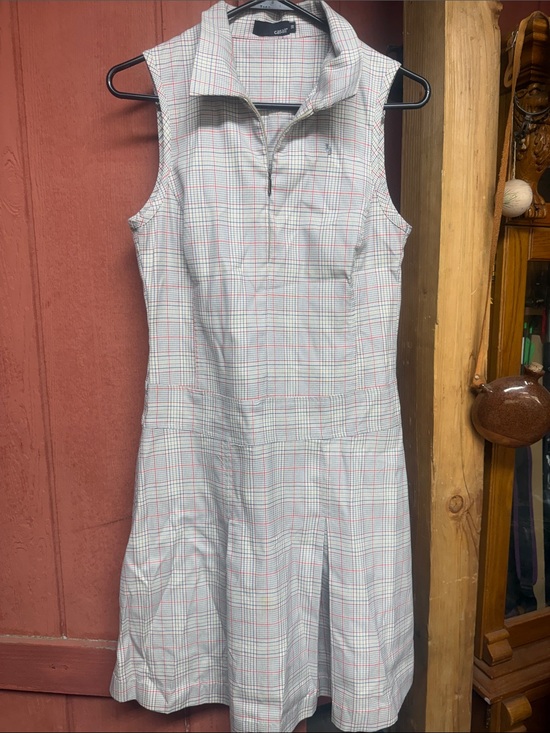 Casall Dresses & Skirts - Golf Plaid Sleeveless Polo Dress in Light Gray with Pink Accents